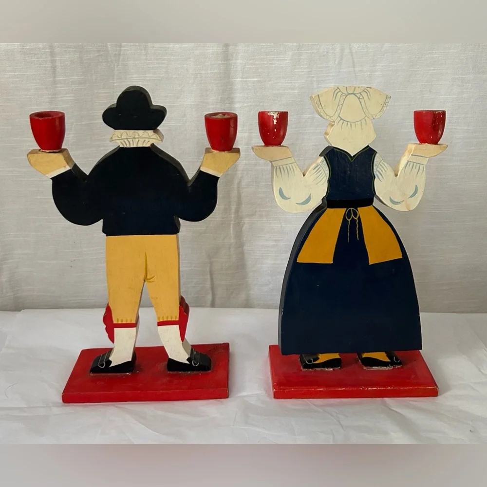 Vintage 1980's IKEA Lizzy Velander‎ Swedish Folk Art Wooden Candle Holders